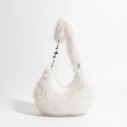 fuzzy faux fur half moon shoulder bag, view 5 - MRSLM