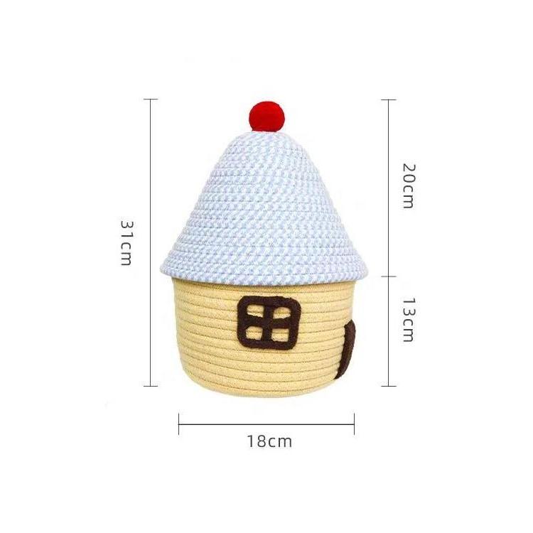 small round woven rope basket with lid, view 3 - MRSLM