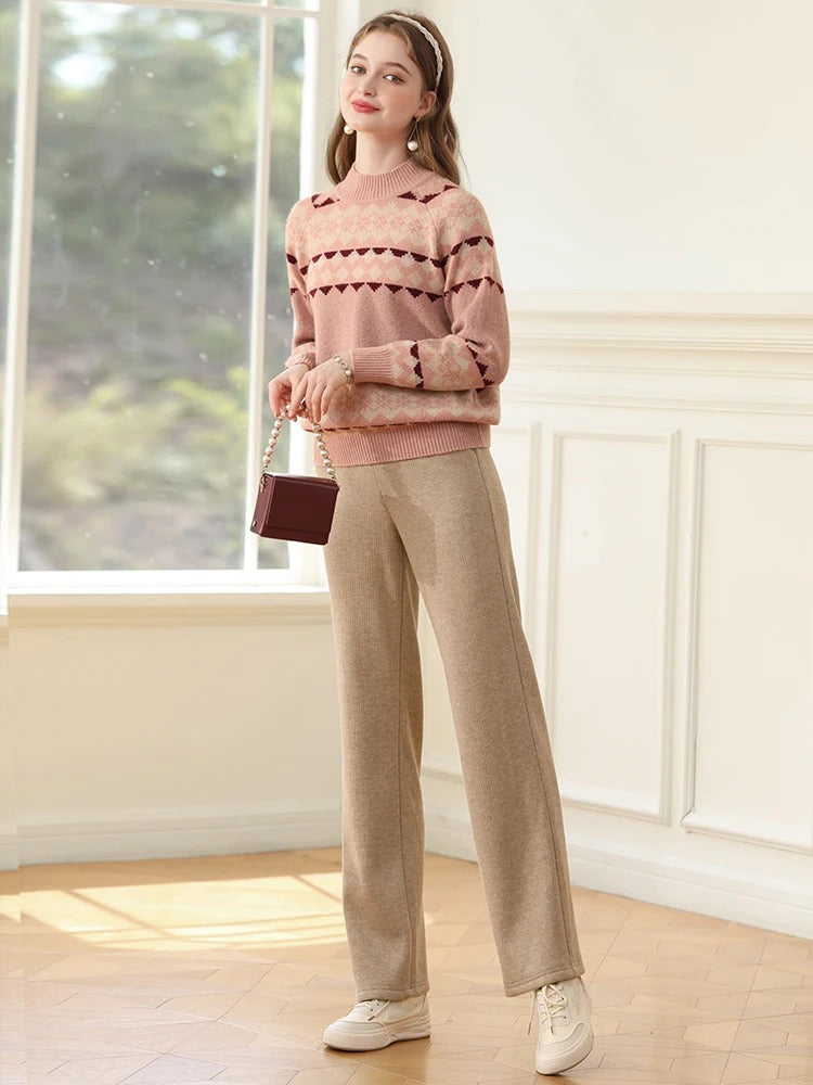 women's mock neck jacquard sweater, view 6 - MRSLM