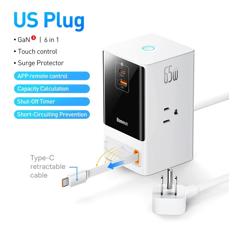 65W GaN fast charger power strip, view 4 - MRSLM
