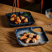 ceramic dumpling plate with sauce compartment, view 3 - MRSLM