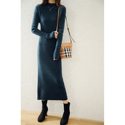 Women's slim-fit long knitted wool dress, view 2 - MRSLM