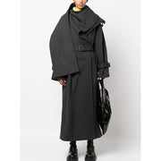 spliced belt coat with scarf collar, view 4 - MRSLM