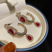 dragon ruby-red gold plated earrings, view 4 - MRSLM