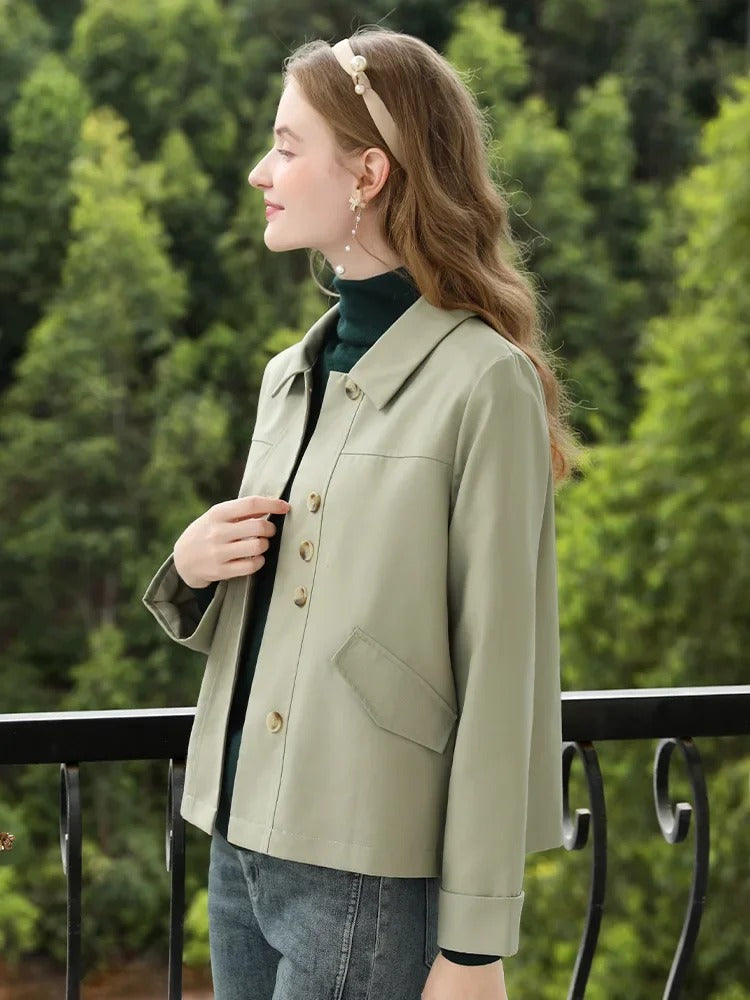women's gray green turn-down collar jacket, view 4 - MRSLM
