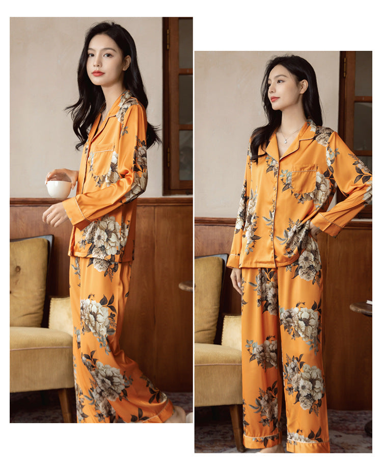 women's ice silk long sleeve lounge set, view 4 - MRSLM