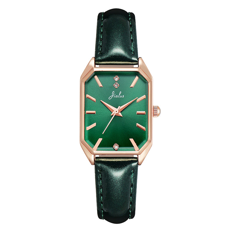 women's simple rectangular leather watch, view 4 - MRSLM