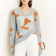 women's v-neck jacquard loose sweater, view 2 - MRSLM