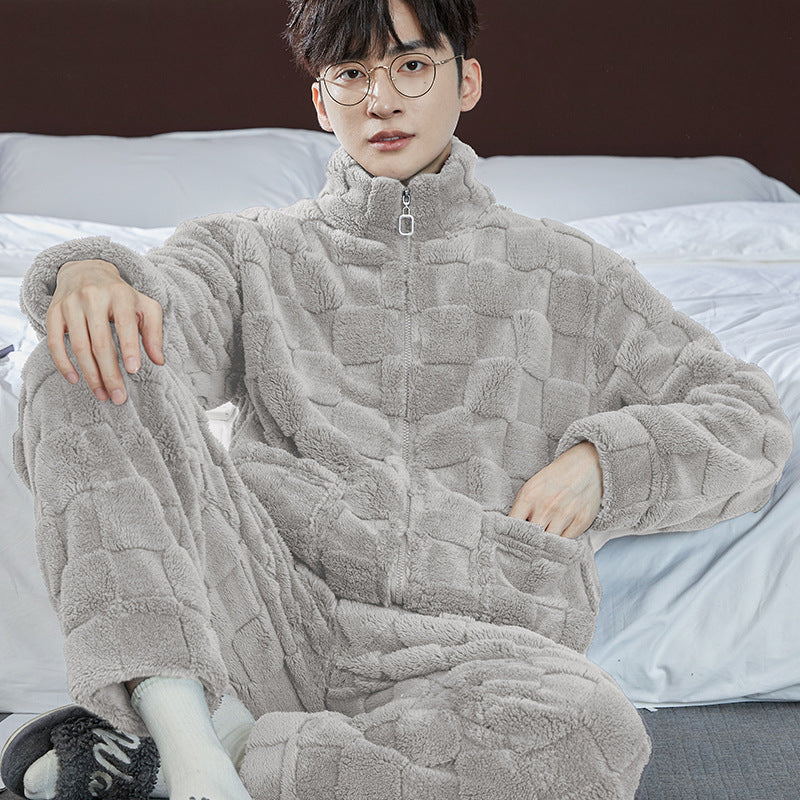 Men's fleece-lined flannel pajama set, view 13 - MRSLM