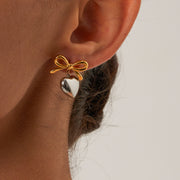 18K gold plated bow heart pendant earrings, view 9 - MRSLM