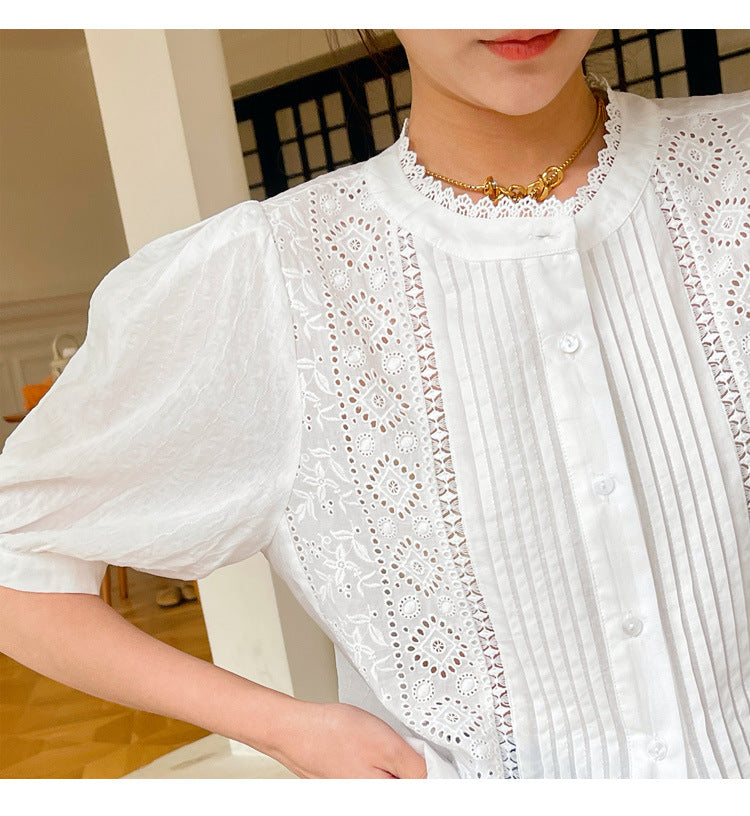 women's white embroidered cotton shirt, view 5 - MRSLM