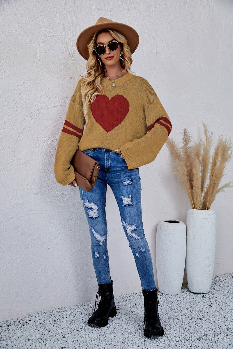 women's heart pattern pullover sweater, view 5 - MRSLM