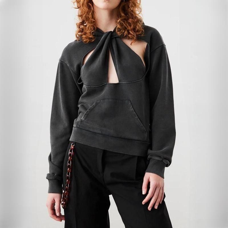 Casual Hollow Out Hooded Sweatshirt