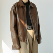 men's retro pu leather coat, view 3 - MRSLM