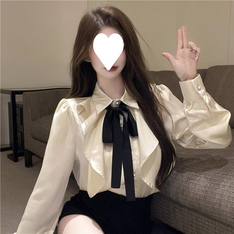 women's bow tie long sleeve shirt, view 8 - MRSLM