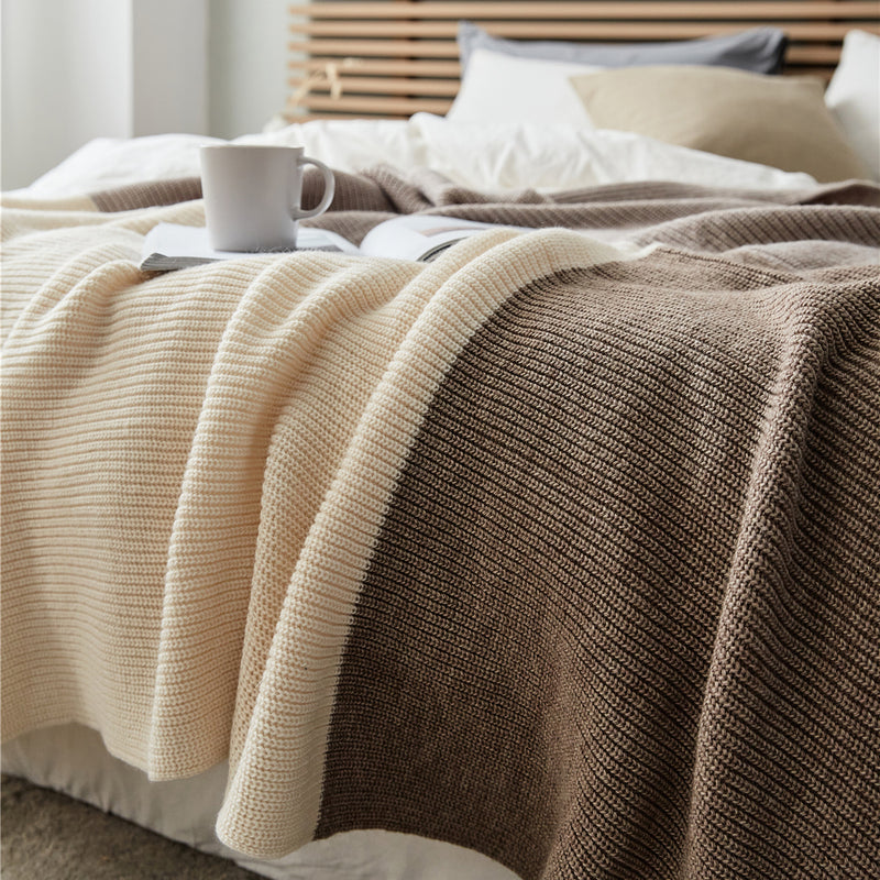 three-color knitted wool-blend blanket, view 6 - MRSLM
