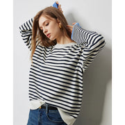 Women's striped knitted pullover sweater, view 7 - MRSLM