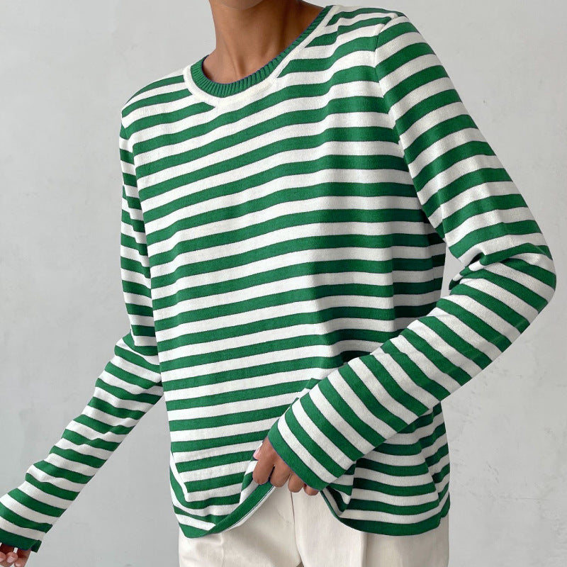 round neck knitted striped sweater, view 6 - MRSLM