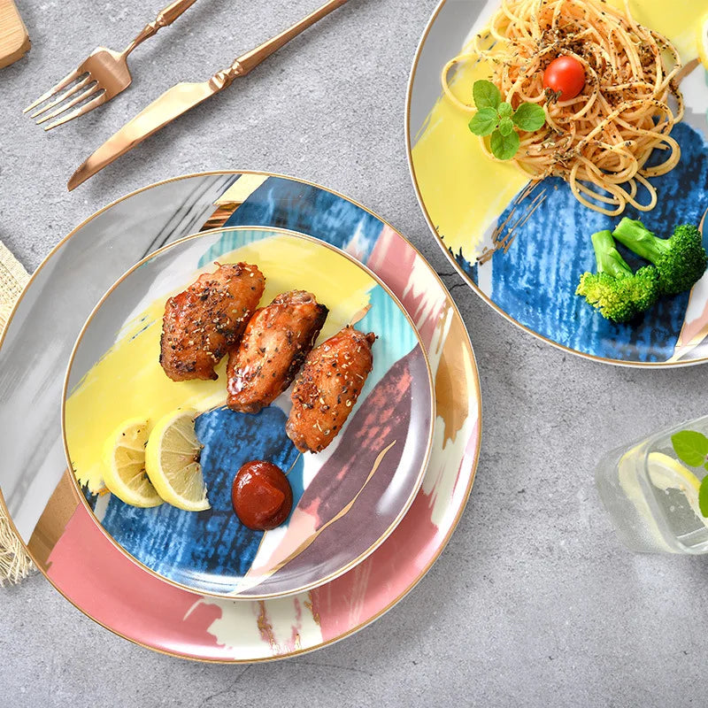 colorful cloud ceramic dinnerware set with gold inlay, view 7 - MRSLM