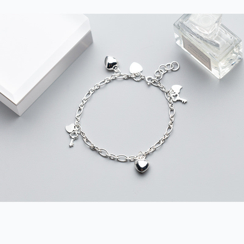 s925 silver heart and key bracelet, view 3 - MRSLM