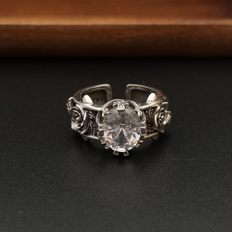vintage boulder flower silver ring, view 3 - MRSLM