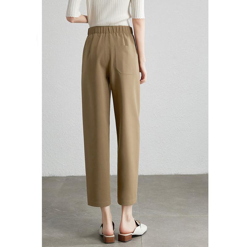 brown cropped harem pants for women, view 4 - MRSLM