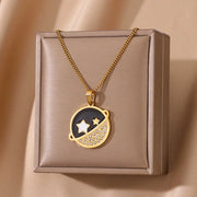 gold celestial pendant necklace, view 6 - MRSLM