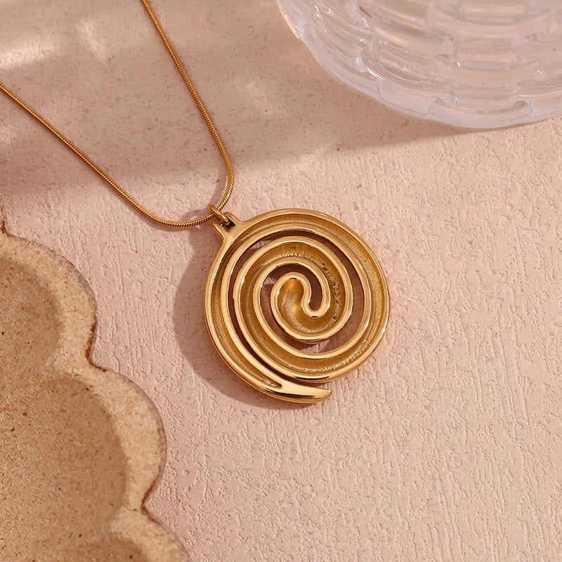 18k gold plated snake chain spiral pendant necklace, view 8 - MRSLM