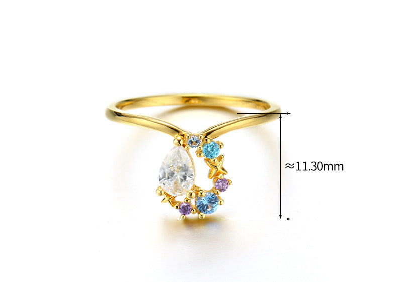 drop-shaped colorful zircon ring, view 2 - MRSLM