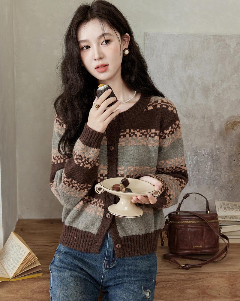 retro striped knitted cardigan, view 3 - MRSLM