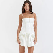 white A-line mini dress, view 3 - MRSLM