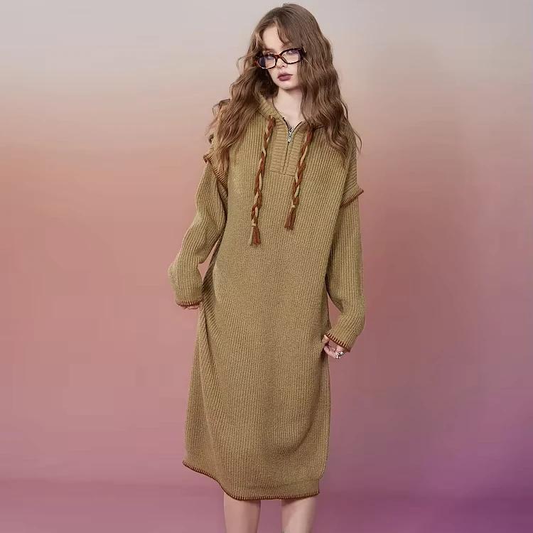 plus size hoodie knitted dress - MRSLM