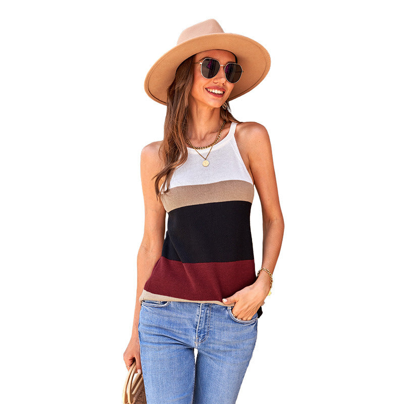 women's knitted stripe sleeveless vest, view 4 - MRSLM