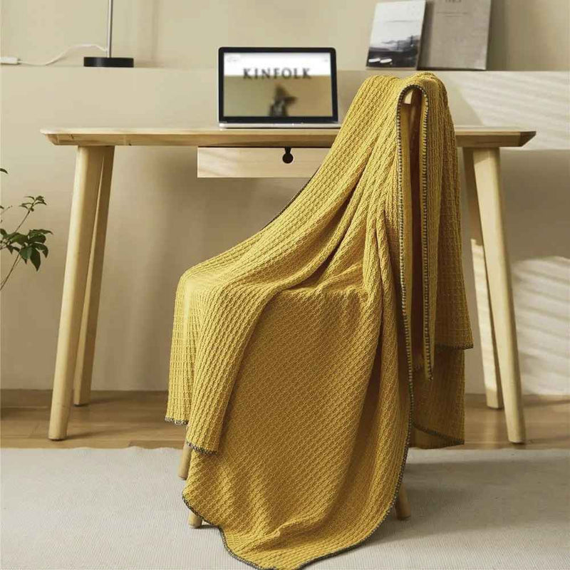 classic waffle plaid cotton knitted throw blanket, view 15 - MRSLM