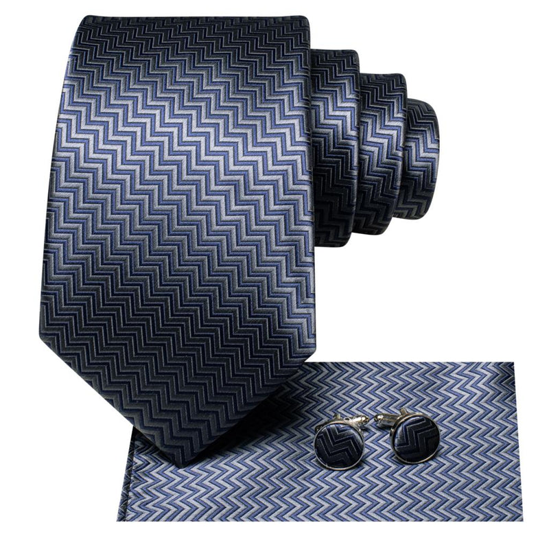 elegant grey silk tie set for men, view 4 - MRSLM