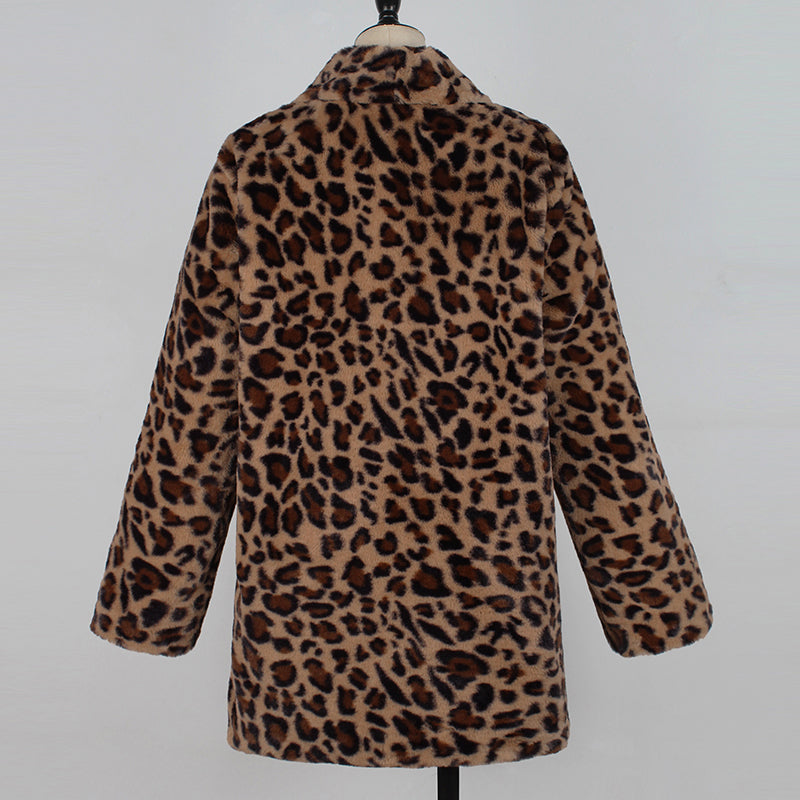 Women's leopard print faux fur winter coat, view 10 - MRSLM