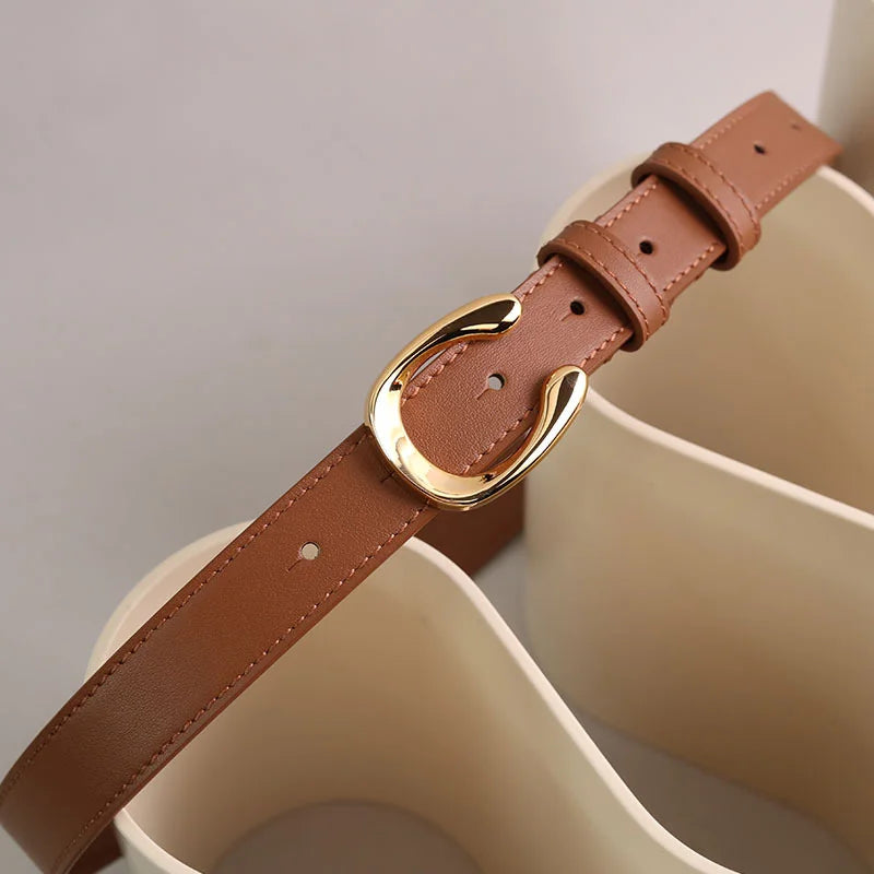 Women's cow leather belt with irregular buckle, view 2 - MRSLM