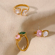 adjustable open ring with pink and green cubic zirconia, view 5 - MRSLM