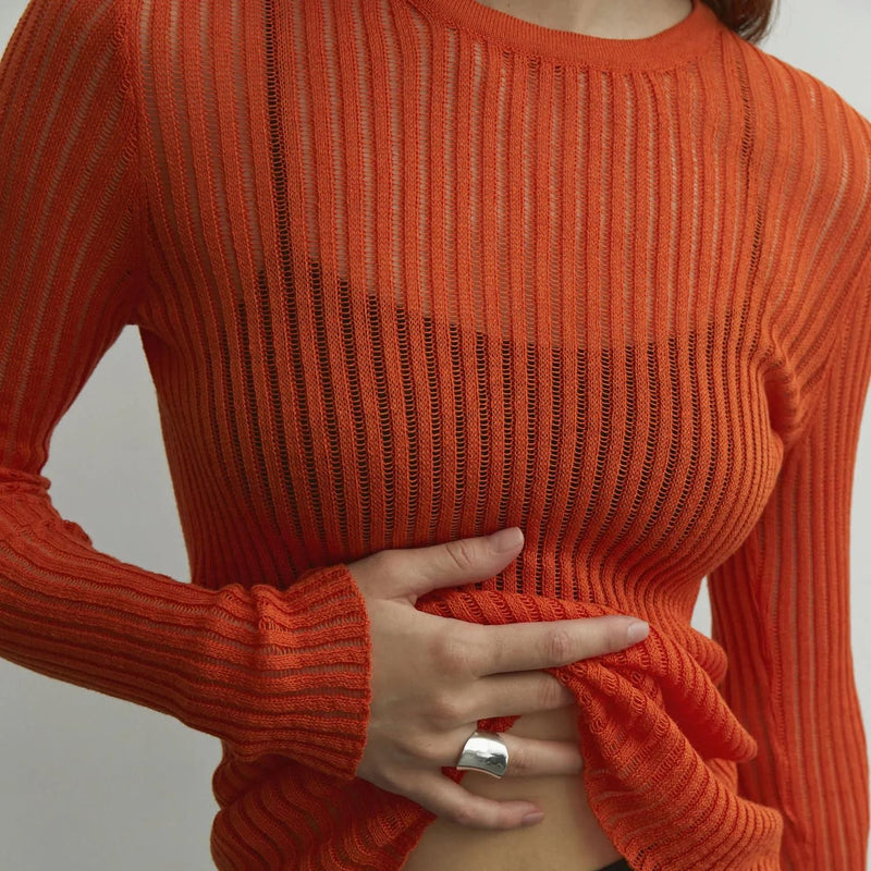 striped see-through knit top, view 12 - MRSLM