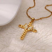 Butterfly and cross pendant necklace, view 5 - MRSLM
