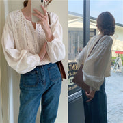 round neck lace stitching long-sleeved shirt, view 8 - MRSLM