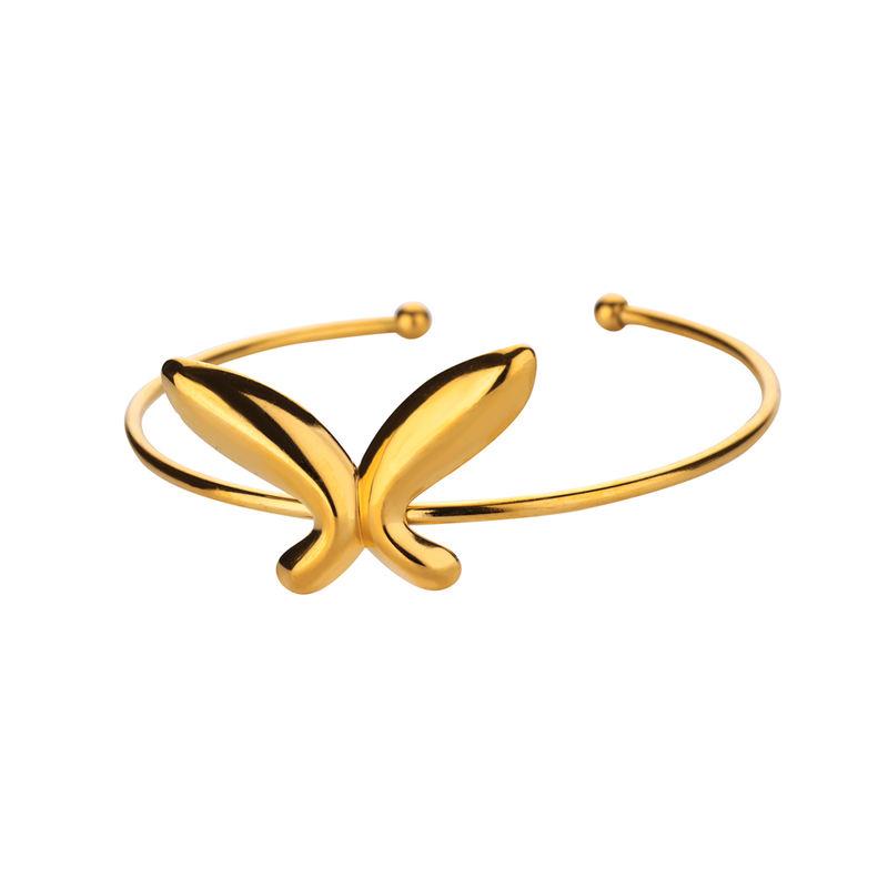 Butterfly cuff bracelet, gold stainless steel, view 7 - MRSLM