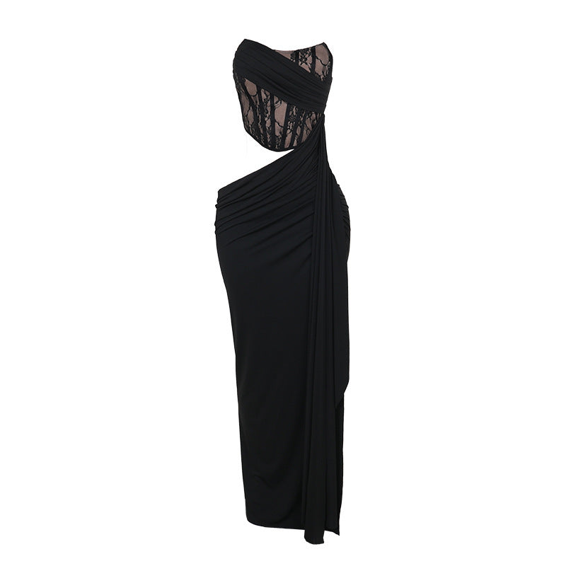 black lace tube top hollow dress, view 5 - MRSLM