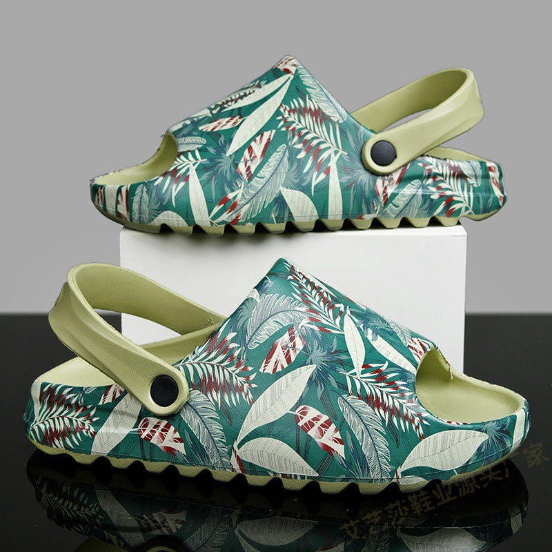 men's leaf print plastic sandals, view 2 - MRSLM