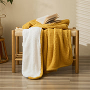 classic waffle plaid cotton knitted throw blanket, view 8 - MRSLM