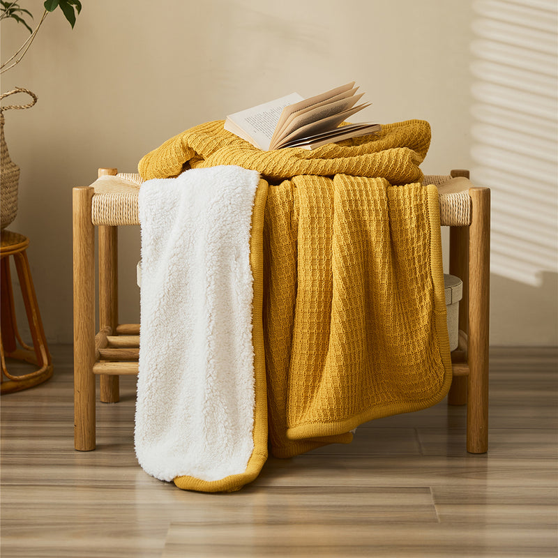 classic waffle plaid cotton knitted throw blanket, view 8 - MRSLM