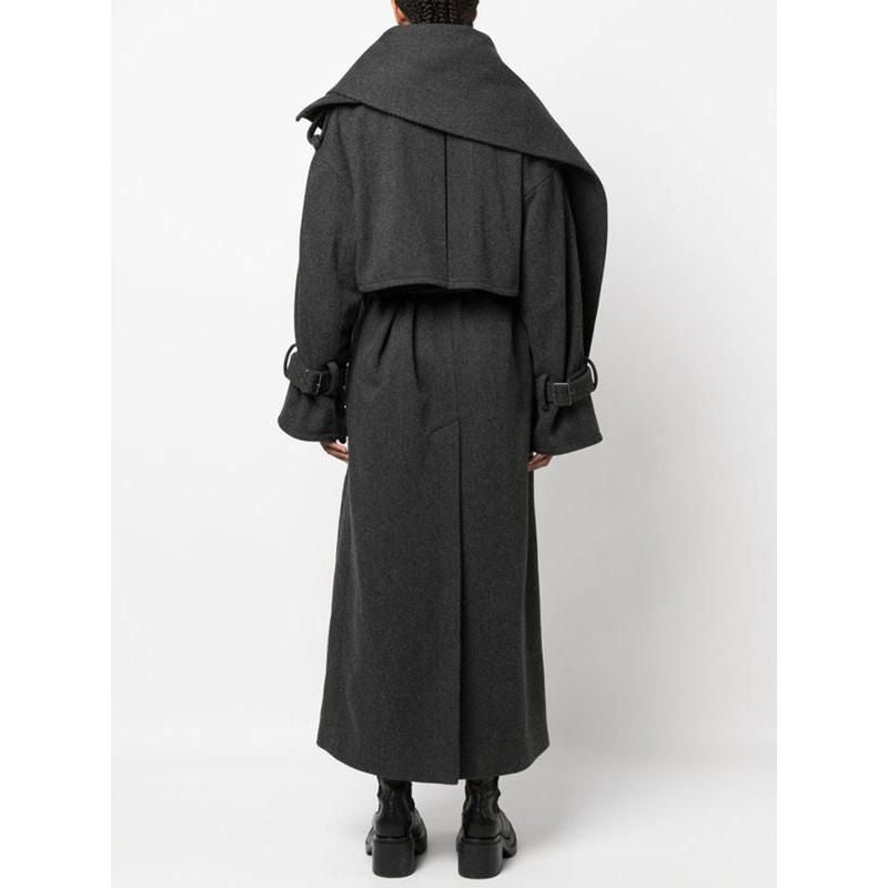 spliced belt coat with scarf collar, view 6 - MRSLM