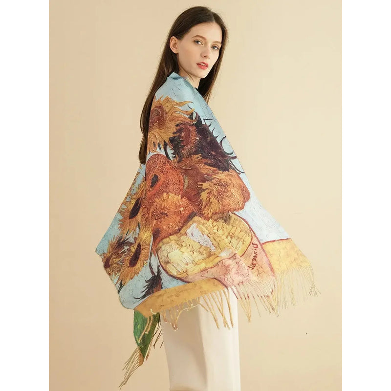 sunflower print pashmina shawl, view 6 - MRSLM