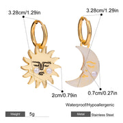 sun and moon shell pearl hoop earrings, view 2 - MRSLM