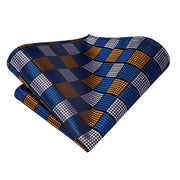 blue and gold plaid silk necktie set for men, view 6 - MRSLM